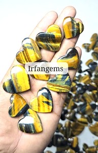 Cabochons en œil de tigre 100 % naturels, forme cœur, pierres précieuses en vrac, dos plat, polis à la main, pour la lithothérapie, vente en gros - Product Image 5