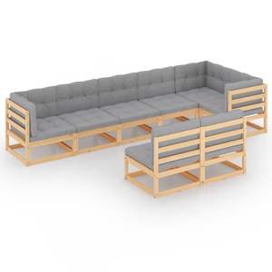 Ensemble de salon de jardin en bois naturel avec coussins gris - Product Image 2