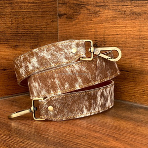 Hot Selling Handmade Hair on Cowhide 1.5" Shoulder Strap Western Genuine Leather Replacement <b>Bag</b> Straps with Antique Brass Snap - Product Image 2