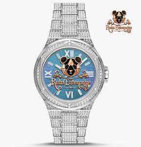 Reloj de Cuarzo Analógico de Lujo Ruha Enterprise con Esfera de Moissanita y Diamantes de Imitación, Caja Redonda Unisex, Correa Amarilla, para Compra al por Mayor - Product Image 2