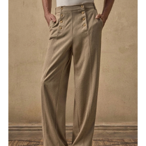 กางเกงขายาวทรงพลีทเอวสูงแบบวินเทจสำหรับผู้ชายติดกระดุมสองเม็ด - Product Image 5