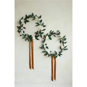 Metal Jasmine Floral Wreath Wall Hanging Decor Painted Leaf Berry Vine Garland Velvet <b>Ribbon</b> Front Door Wall Art - Product Image 1