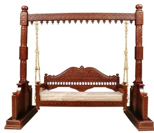 Hand Carved Solid Wood Indoor <b>Swing</b> Traditional Indian Jhoola with Majestic Pillar <b>Frame</b> Luxury Teak Wood Garden <b>Swing</b> for Decor - Product Image 1