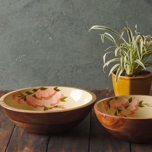 Imperial Crafted Home Handmade Classic Wooden Salad Serving <b>Bowl</b> Enamel Lining Blue Floral Pattern Uttar Pradesh for Home - Product Image 5