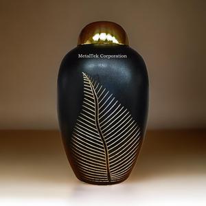 Urna Funeraria de Latón para Cenizas Humanas, Urna Decorativa Conmemorativa, Elegante Grabado de Hojas, Acabado Dorado, Recipientes Funerarios para Adultos con Tapa - Product Image 3