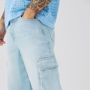 Custom <b>Men's</b> Raw VIRAL DENIM Baggy Jorts Distressed Hem Embroidered Washed <b>Jeans</b> <b>Men's</b> Shorts for Sale - Product Image 6