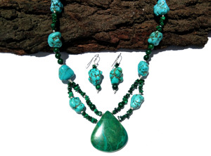 Natural Chrysocolla Malachite Turquoise Sterling Silver Plated Bohemian <b>Statement</b> <b>Necklace</b> with Snake Chain Handmade Jewelry - Product Image 5