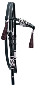 บังเหียนม้าหนังสีดำ สายรัดศีรษะทำจากหนังดิบธรรมชาติ ถักด้วยมือ ปรับได้ พร้อมปมแบบ Futurity และพู่หนัง จำนวน 25 ชิ้น รุ่น 513 - Product Image 2