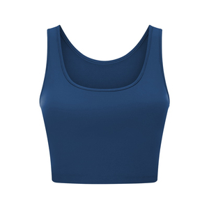 CUSTOM BRAND Women's Solid Color Scoop Neck Crop Tank <b>Top</b> Breathable Knitted Spandex Polyester Casual Wear Hip Hop Eco-Friendly - Product Image 2