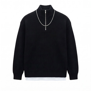 Pull en laine pure à 100% pour homme, col mi-haut zippé, manches longues, tricoté, couleur unie, décontracté, pour l'hiver - Product Image 1