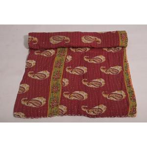 Couverture Kantha Imprimée Faite à la Main, Motif Floral Indien, en Coton Lavable, Écologique, Style Bohème Vintage, Couvre-lit Réversible - Product Image 4