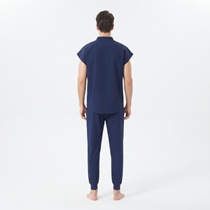 Ensemble de blouses et pantalons unisexes Hawk Eye bleu marine en coton et polyester tricoté – Tenue d'hôpital confortable et respirante - Product Image 3