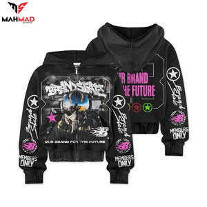 Custom Washed <b>Vintage</b> Full Zip Graphic Hoodie Unisex Drop Shoulder Acid Wash Y2K Streetwear <b>Sweatshirts</b> OEM - Product Image 1