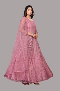 Traje Anarkali para Mujer, Manga 3/4, Crepé de Red, Semi-Cosido, de Secado Rápido, para Bodas, Fiestas y Ocasiones Festivas - Product Image 3