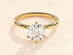 Classic 6-Prong Round Cut Solitaire Engagement <b>Ring</b>, <b>925</b> Sterling <b>Silver</b> Gold Wedding Band Lab Grown Diamond <b>Ring</b> - Product Image 1