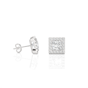 Boucles d'oreilles en diamant de laboratoire taille princesse et taille ronde 2,29 carats, en or 18 carats, pour mariage et anniversaire, en vente, export - Product Image 4
