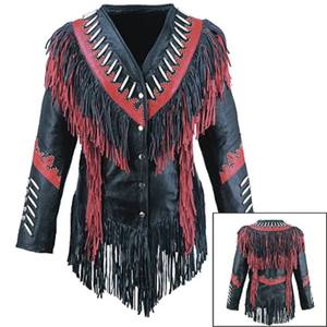 Women's Genuine Leather <b>Raw</b> Solid Windproof Fringed Motorcycle Jacket V-Neck Full Sleeve Western Style Winter - Product Image 2
