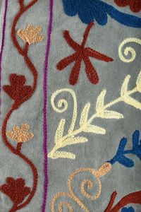 Soft Sage Embroidered Suzani <b>Jacket</b> Cobalt Blue Raspberry Breathable Varsity Style Outerwear <b>Suede</b> Leather Spring Floral Pattern - Product Image 3