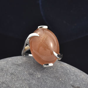 Anillos artesanales de piedra lunar de melocotón para mujer, anillos de piedra de moda con forma ovalada, joyería bohemia de plata de ley de la India - Product Image 1