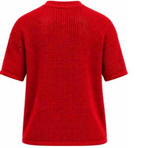 <b>Bright</b> Red <b>Men</b> Knitted T <b>Shirt</b> Short Sleeve Crew Neck Textured Casual Top Custom Printed Streetwear Summer Fashion Wholesale - Product Image 2