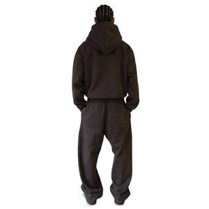 Ensemble survêtement homme noir à capuche 100% coton coupe ample avec sweat-shirt et pantalon long décontractés et poches latérales pour l'automne - Product Image 3