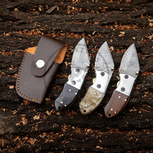 Handmade Damascus Steel Mini Folding Pocket Knife Custom EDC Utility Knife Horn Handle Industrial Grade <b>Drop</b> Point Blade 3-Year - Product Image 5