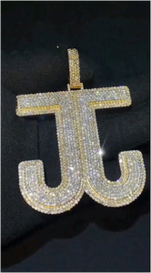 Pendentif Lettres JJ Grande Taille en Diamant, Bijoux Hip Hop en Argent Sterling 925, Moissanite VVS, Pendentif Initiales Sertis de Pierres - Product Image 2