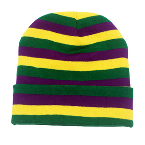 Bonnet unisexe pour le Mardi Gras, à carreaux et rayures, violet, vert, jaune, en acrylique, bonnet d'hiver pour fête, taille adulte 56-58CM - Product Image 4