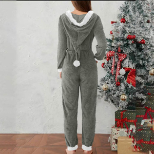 Pijama de Forro Polar con Capucha para Mujer, Manga Larga, Color Sólido, Cierre de Cremallera, Mono Cómodo para Dormir, Ropa de Invierno - Product Image 3