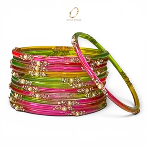 Kashmiri Multicolour Shade Gold Plated Trendy Raindrop Glass Bangles for Women Pearl for Wedding & Festive Wear at Wholesale - Product Image 1