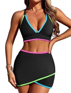 Women Halter Neck Bikini Set <b>Skirt</b> Two Piece <b>Swimsuit</b> Front Logo Customizable Fashion Swimwear Summer Vacation Wholesale OEM ODM - Product Image 1