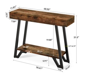 Mesa Consola de Madera Rústica Moderna con Base de Metal y Estante de Almacenamiento para Entrada o Sala de Estar - Product Image 6