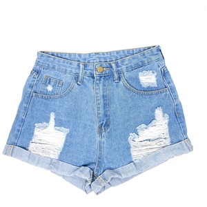 Shorts en jean déchirés pour femmes, de haute qualité, respirants, en coton, décontractés, pour l'été, style streetwear, logo personnalisé - Product Image 3