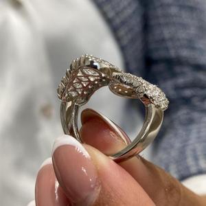 Marquise & Round Cut Diamond Open <b>Wrap</b> Ring with Double Halo Pave Band Solid Gold Statement Ring Luxury <b>Bridal</b> Jewelry Fine Gift - Product Image 2