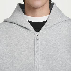 Sweat à capuche zippé gris pour homme, doux au toucher, avec poche avant, coupe décontractée et confortable, 100 % coton, couleur unie, tendance - Product Image 2
