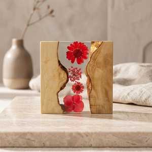 Handmade <b>Pressed</b> <b>Flower</b> Resin Coaster Set, Wooden Epoxy Drink Coasters, Natural Floral Coaster Gift, Rustic Home Decor - Product Image 1