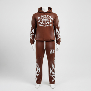 <b>High</b> Quality Winter Adult Tracksuits Men and Women 2 Piece 100% Cotton Streetwear Rhinestones Sun Faded Screen Print Logo Set - Product Image 2