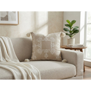 Premium 100% Cotton Embroidered <b>Cushion</b> <b>Cover</b> with Decorative Tassels | Luxury Accent Pillow <b>Cover</b> - Product Image 1