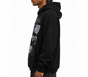 Sweat à capuche zippé noir pour homme, en molleton de coton premium, style streetwear hiver, chaud et tendance, pour un usage décontracté - Product Image 3
