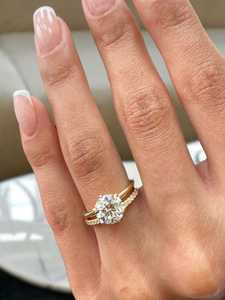 Lab Grown 2.01CT Round Cut Diamond Signet Dual Band <b>Ring</b> <b>Set</b> For Women's 18K Solid <b>Gold</b> Wedding Promise Gift For Lovers - Product Image 1