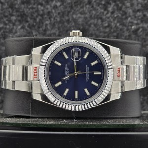 Reloj de Lujo para Hombre de 41 mm, Acero Inoxidable, Mecánico Automático, Analógico, Esfera Azul con Efecto Rayos de Sol, Bisel Estriado, Correa de 16 mm - Product Image 1