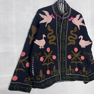 Chaqueta de lana vintage bordada a mano con estampado animal, cuello mandarín, corte holgado, manga larga, abrigo de invierno ecológico - Product Image 5