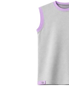 Customized Men <b>Light</b> Gray Sleeveless Tank Top And Shorts Set Casual Summer Cotton Outfit Purple Trim Drawstring Two Piece Set - Product Image 2