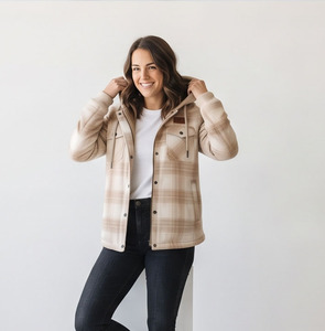 <b>Women</b> Button Up Checked <b>Jacket</b> Loose Fit 100% Cotton Long Sleeve Zipper <b>Flannel</b> <b>Jacket</b> Unisex Chest Pocket Hooded Plaied <b>Jacket</b> - Product Image 5