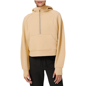Sudadera con capucha para mujer, manga larga, color sólido, tejida, transpirable, otoño, longitud regular, cremallera frontal - Product Image 5