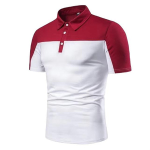 Men's Color Blocked Short Sleeve for Shirt Nonwoven Casual Solid White Red Button Front Breathable - Product Image 1