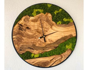 Customizable Moss and Cork Artificial <b>Wall</b> <b>Clock</b> for Home <b>Decor</b> for Garden <b>Decor</b> Olive Wood Frame Eco-Friendly - Product Image 1