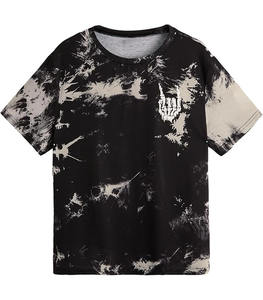 เสื้อยืดผ้าฝ้ายถัก 100% สีดำและเบจ ลายกราฟิกไท-ได พร้อมลายพิมพ์มือโครงกระดูกสุดโดดเด่น เพิ่มสไตล์สตรีทสุดเท่ - Product Image 1