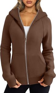 Sudadera con Capucha y Cierre Completo para Mujer, Corte Regular, Color Sólido, Tejido de Algodón y Fibra de Bambú, Ropa de Otoño - Product Image 3