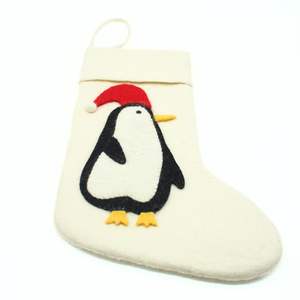 Handmade Cute Penguin Felt Holiday <b>Stocking</b> Santa Hat Penguin Felt <b>Stocking</b> Wool Felt Penguin <b>Stocking</b> - Product Image 1